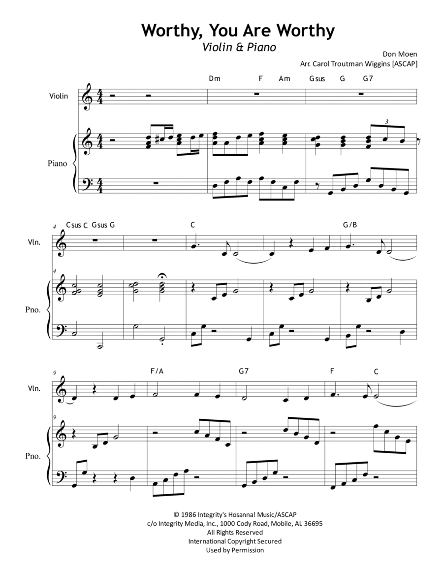Worthy, You Are Worthy Worthy, You Are Worthy Violin Solo scores gallery preview page 1