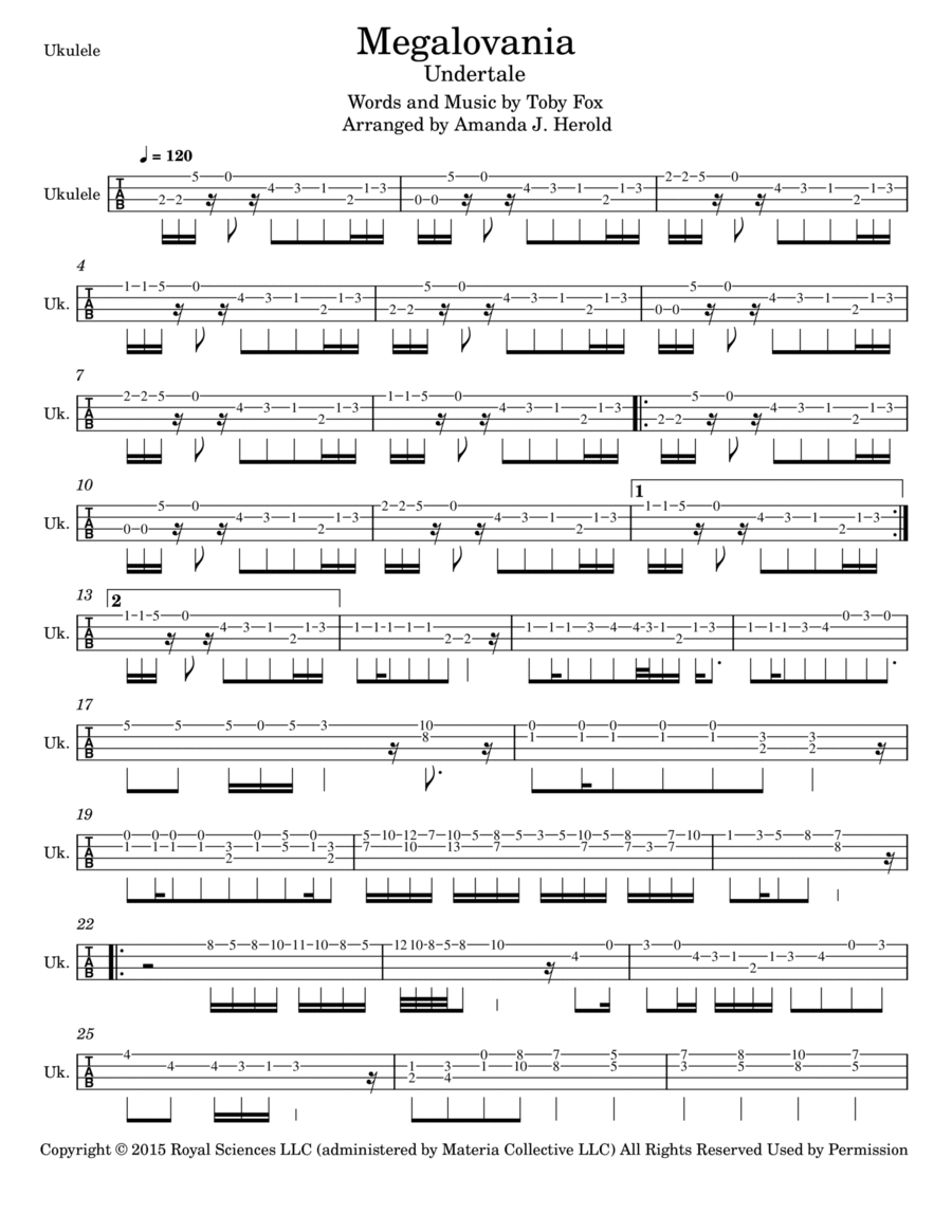 Megalovania Ukulele scores gallery preview page 1