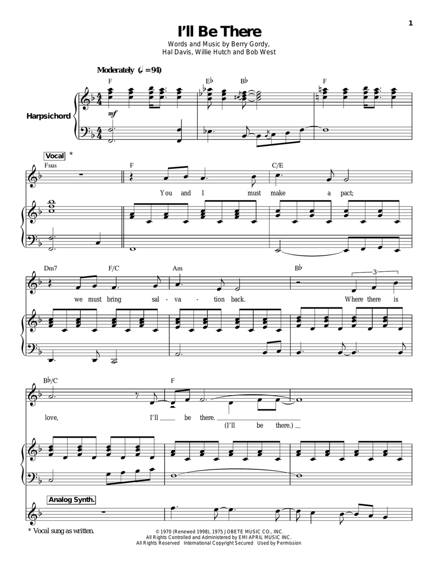 I'll Be There Piano scores gallery preview page 1
