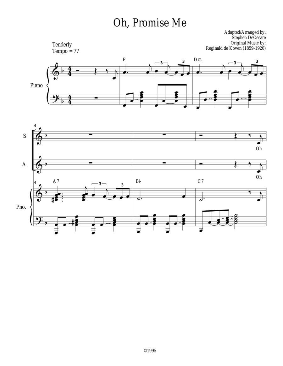 Oh, Promise Me (SATB) 4-Part scores gallery preview page 1