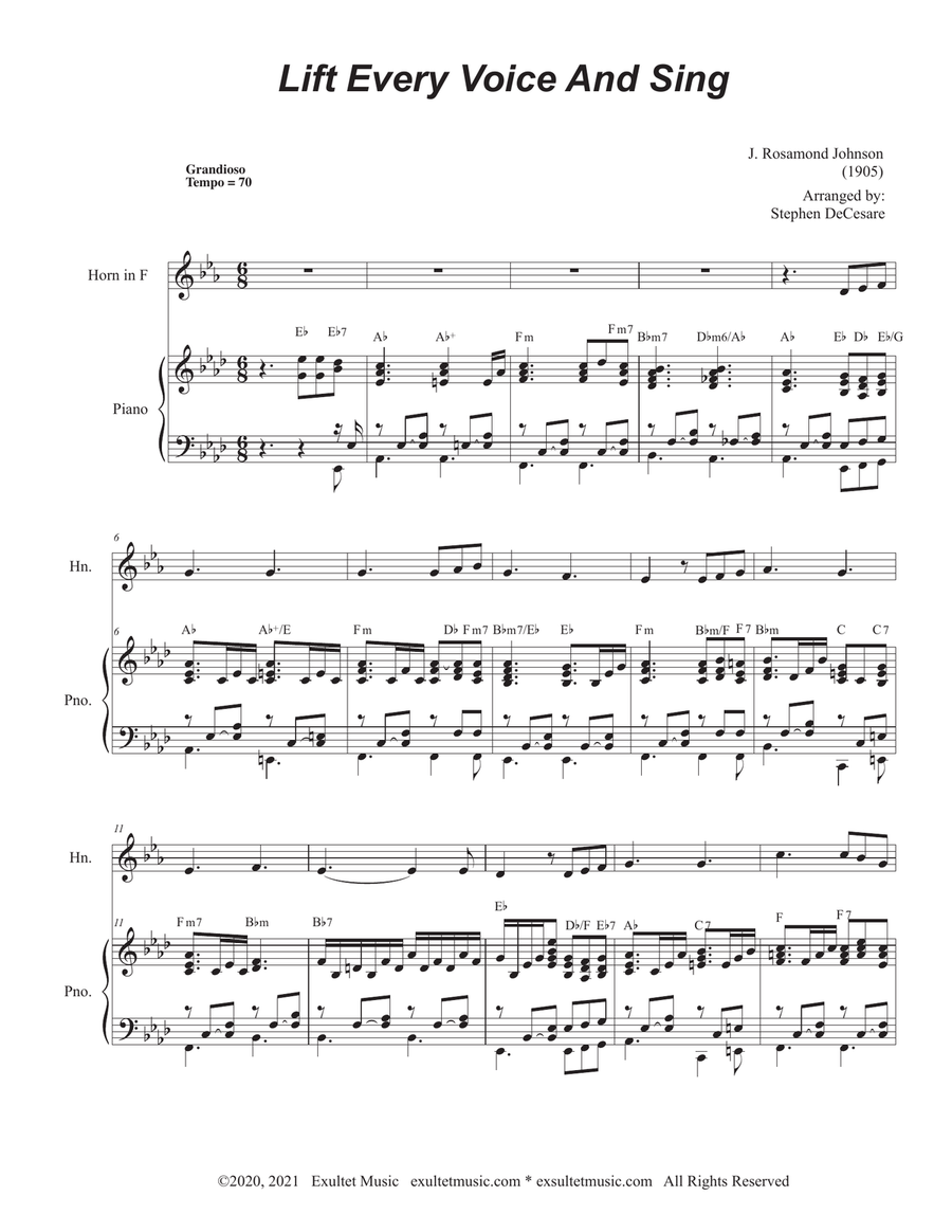 Lift Every Voice And Sing (French Horn solo and Piano) Voice scores gallery preview page 2