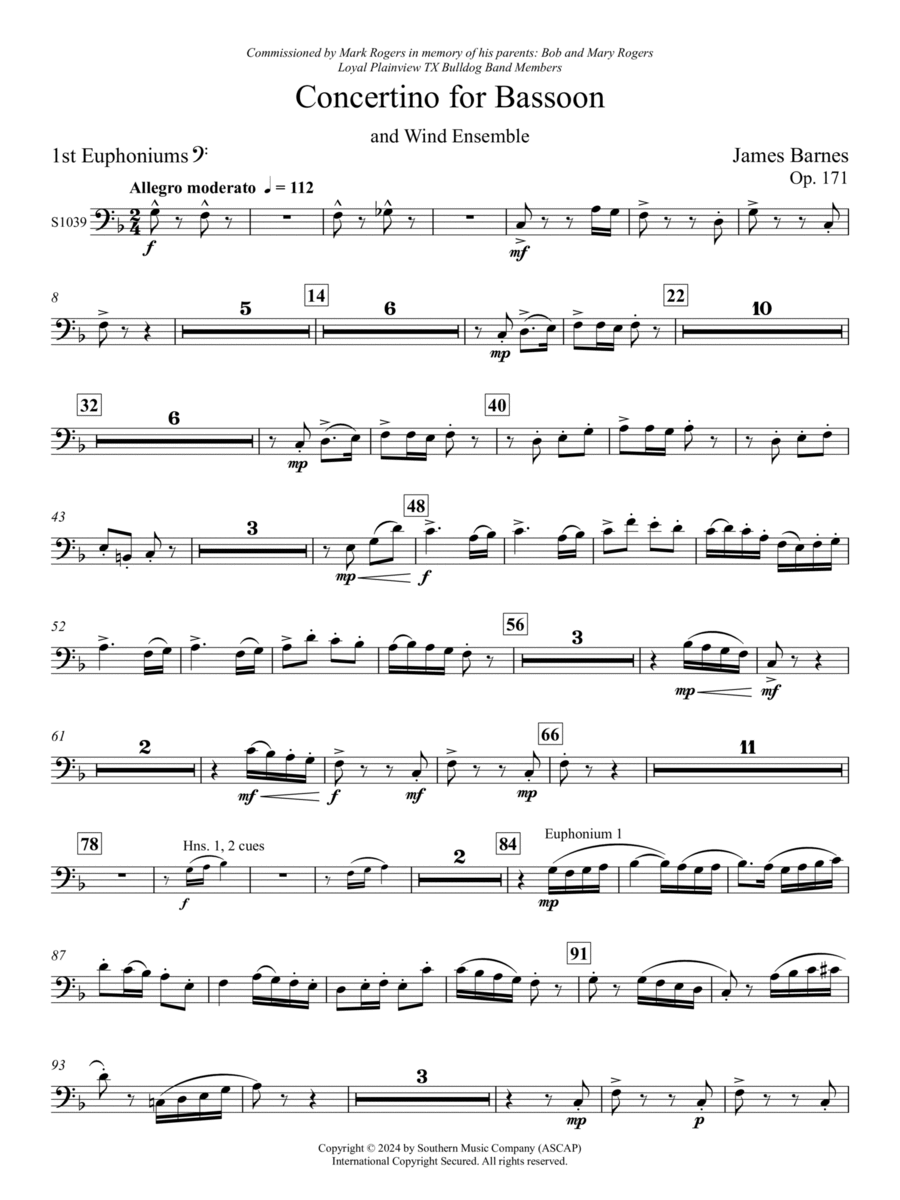 Concertino for Bassoon and Wind Ensemble - Bb Euphonium 1 B.C. Concert Band scores gallery preview page 1