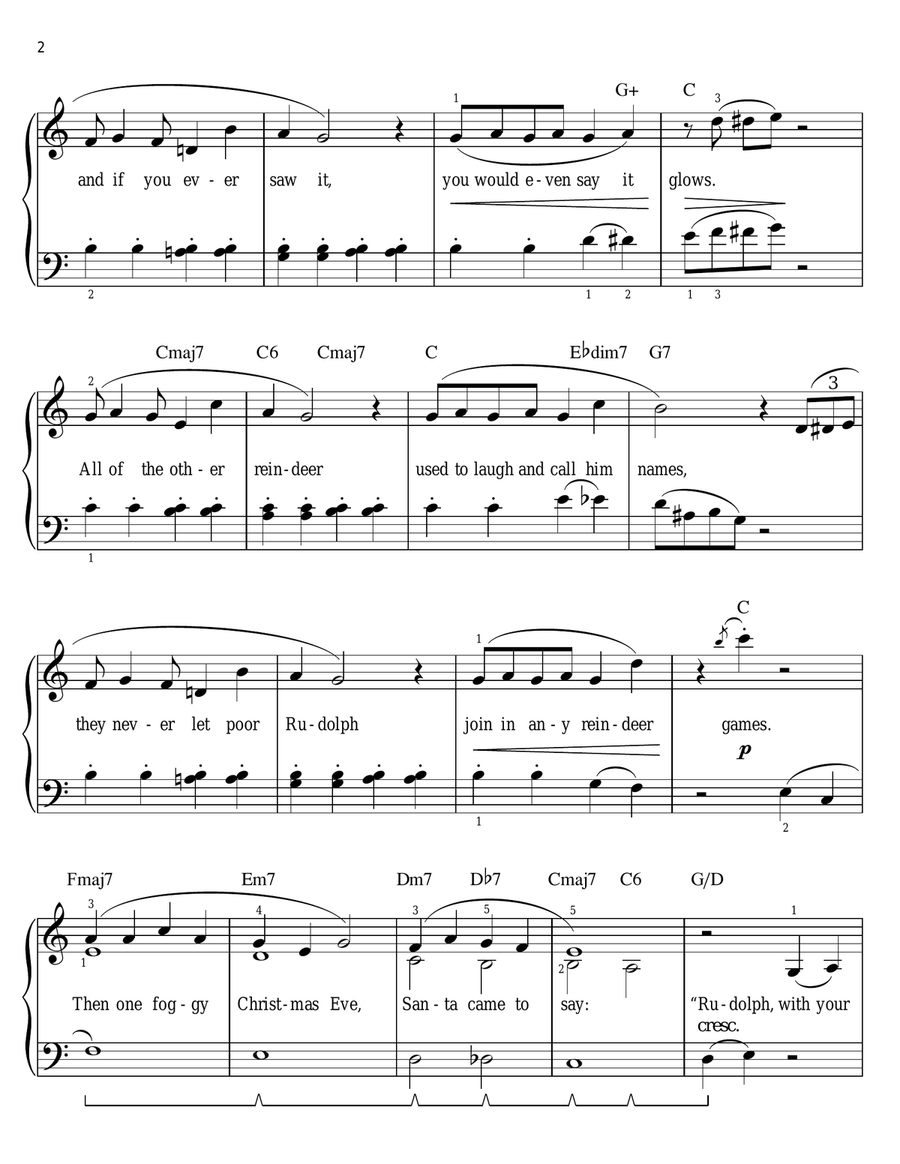 Rudolph The Red-Nosed Reindeer [Jazz version] (arr. Phillip Keveren) Easy Piano scores gallery preview page 2