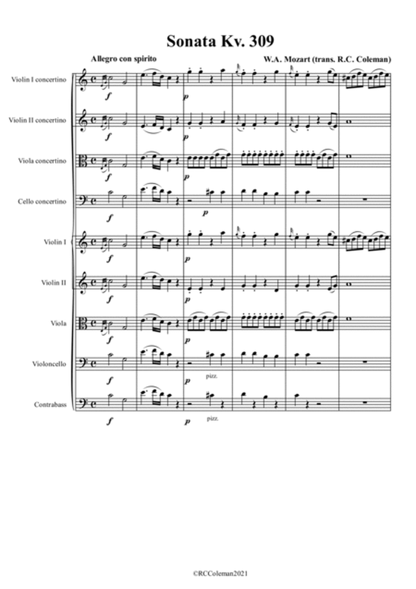 Mozart Sonata kv. 309 for String orchestra