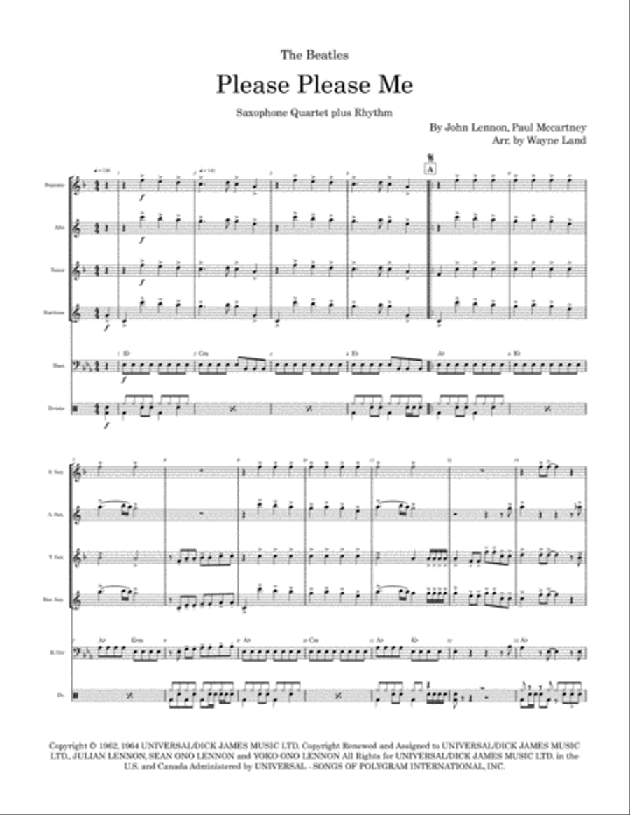 Please Please Me Saxophone Quartet scores gallery preview page 2