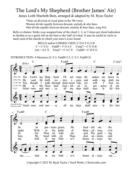 Brother James' Air (The Lord's My Shepherd) 2-6 part choir with Bells or Hand Chimes