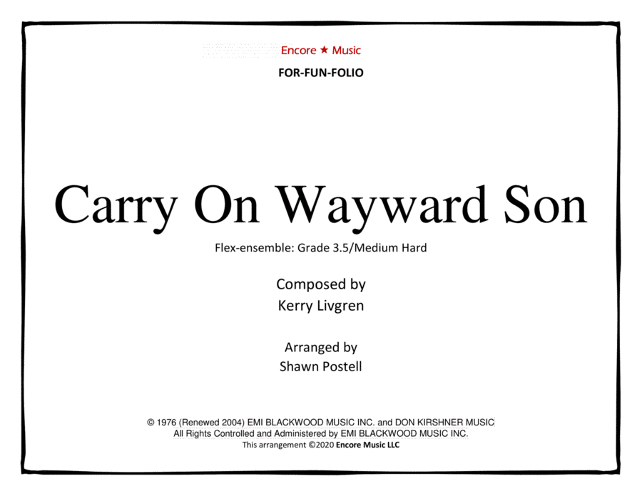 Carry On Wayward Son Small Ensemble scores gallery preview page 1