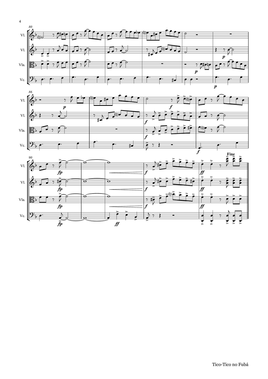 Tico-Tico no Fubá - Choro - String Quartet String Quartet scores gallery preview page 5
