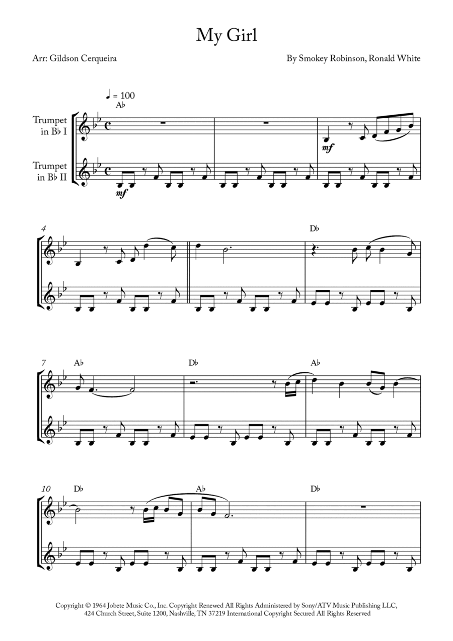 My Girl Trumpet Duet scores gallery preview page 1