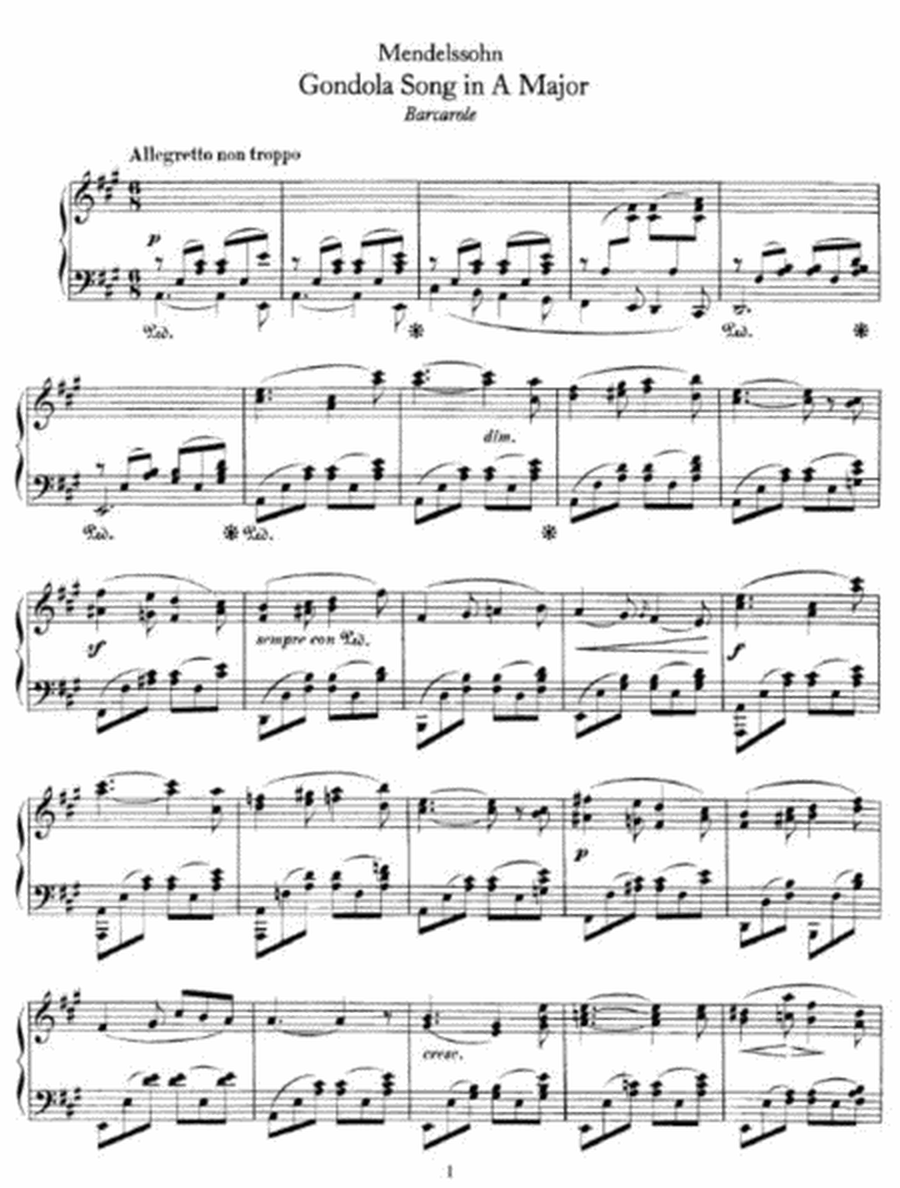 Mendelssohn - Gondala Song in A Major Barcarole