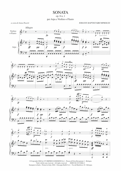 Sonata Op. 8 No. 1 for Harp and Violin (Flute)