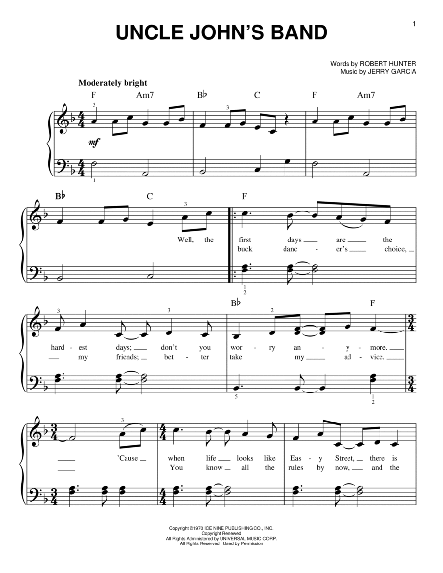 Uncle John's Band Uncle John's Band Easy Piano scores gallery preview page 1