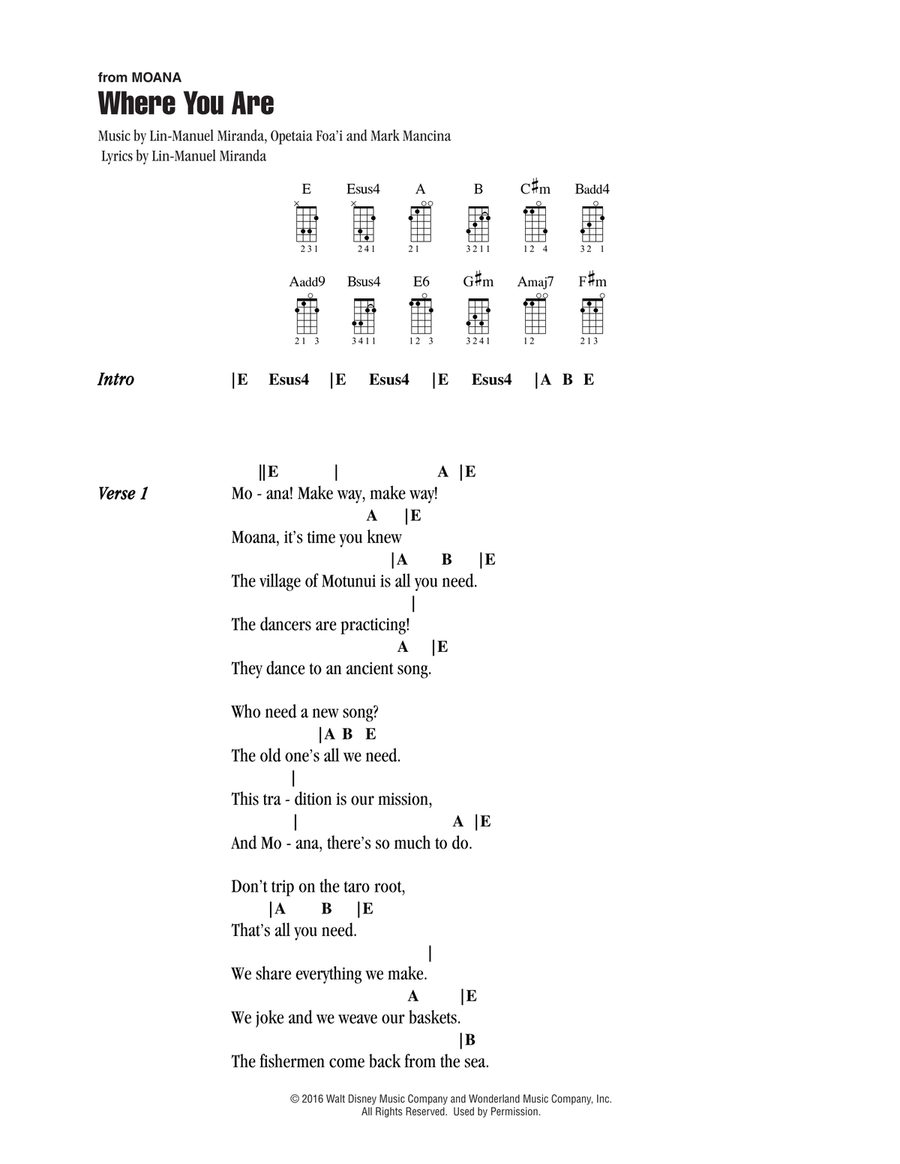 Where You Are (from Moana) Ukulele scores gallery preview page 1