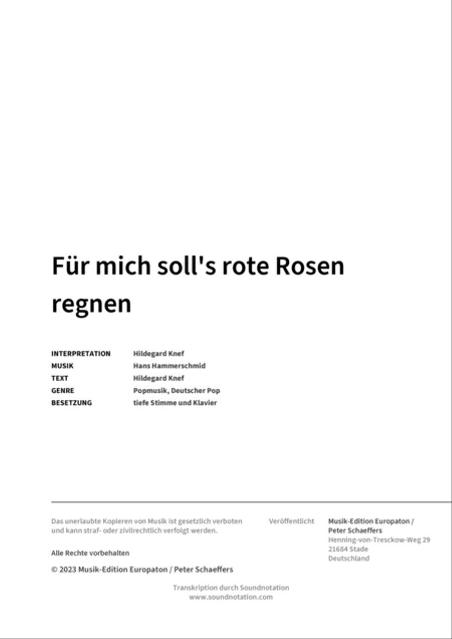 Für mich soll's rote Rosen regnen Low Voice scores gallery preview page 2