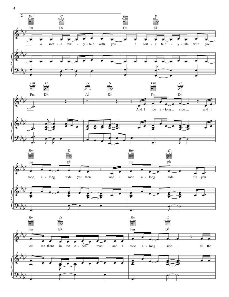 A Sorta Fairytale Piano, Vocal, Guitar scores gallery preview page 4