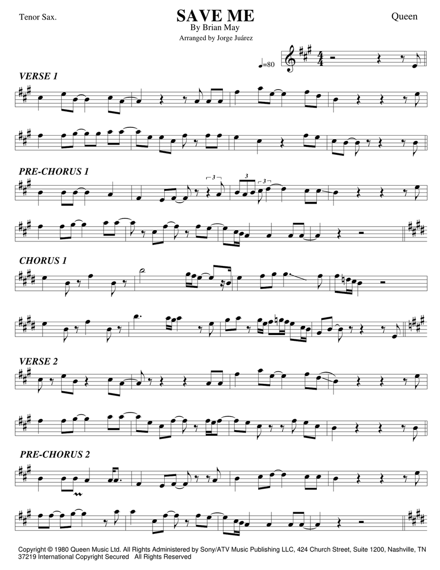 Save Me Tenor Saxophone scores gallery preview page 1