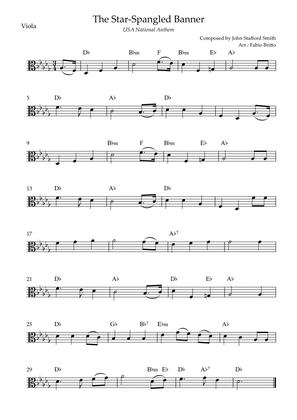 The Star Spangled Banner (USA National Anthem) for Viola Solo with Chords (Db Major)