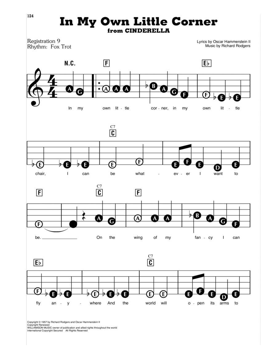 In My Own Little Corner (from Cinderella) Electronic Keyboard scores gallery preview page 1