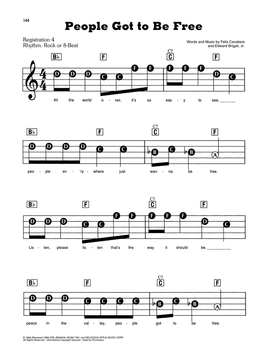 People Got To Be Free Electronic Keyboard scores gallery preview page 1