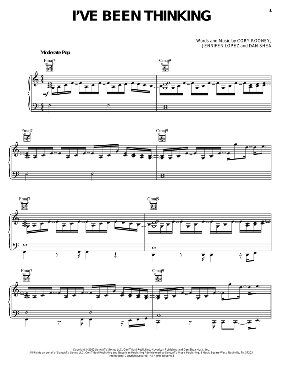 I've Been Thinking Piano, Vocal, Guitar scores gallery preview page 1
