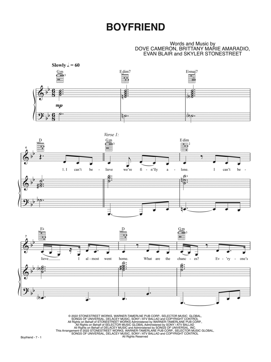 Boyfriend Piano, Vocal, Guitar scores gallery preview page 1
