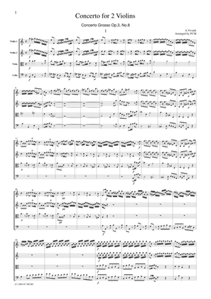 Book cover for Vivaldi Concerto for 2 Violins in a moll, Op3, No.8, all mvts., for string quartet, CV105