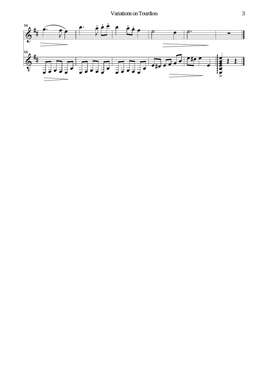 Variations on Tourdion (Quand je bois du vin clairet) for flute and guitar Flute scores gallery preview page 3