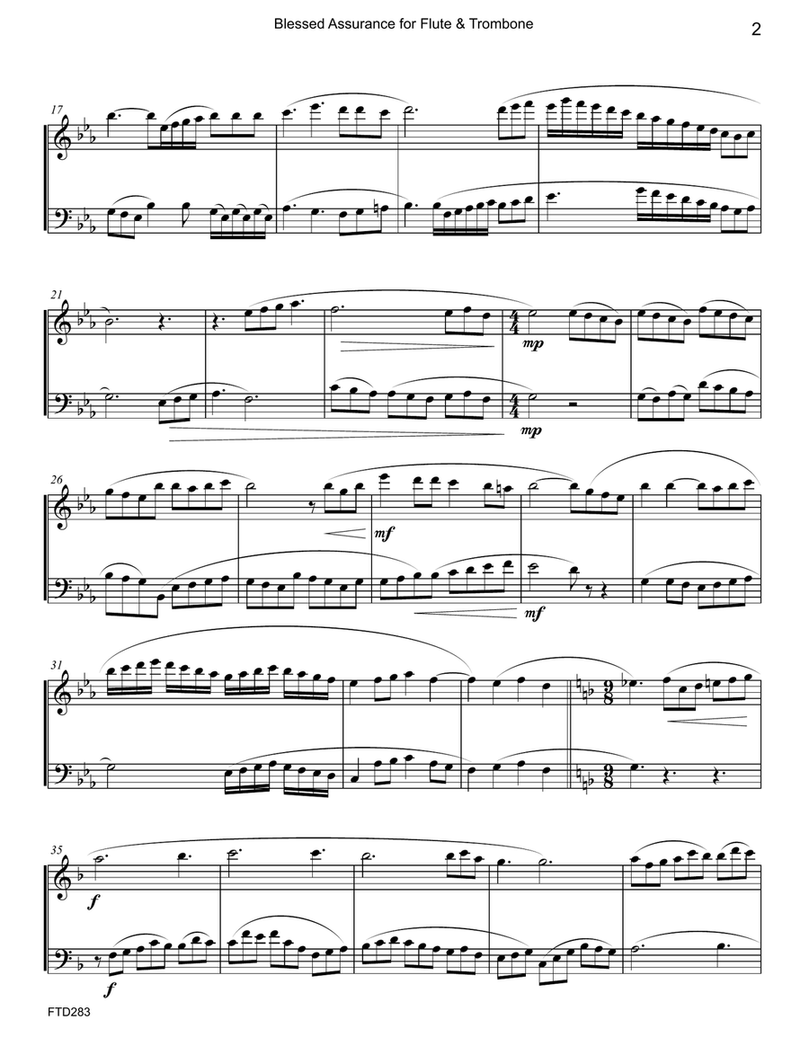 BLESSED ASSURANCE/JESU JOY OF MAN'S DESIRING - Flute & Trombone (unaccompanied) Flute scores gallery preview page 2