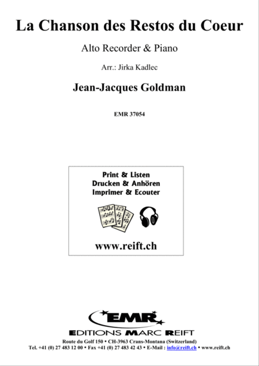 La Chanson des Restos du Coeur Alto Recorder scores gallery preview page 1