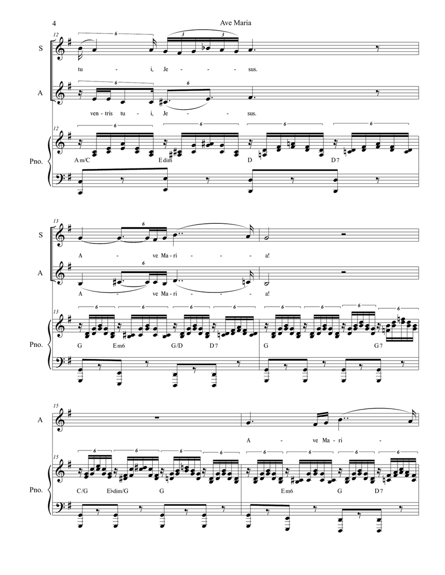 Ave Maria (Duet for Soprano and Alto solo - (Low Key) Ave Maria (Duet for Soprano and Alto solo - (Low Key) Alto Voice scores gallery preview page 4