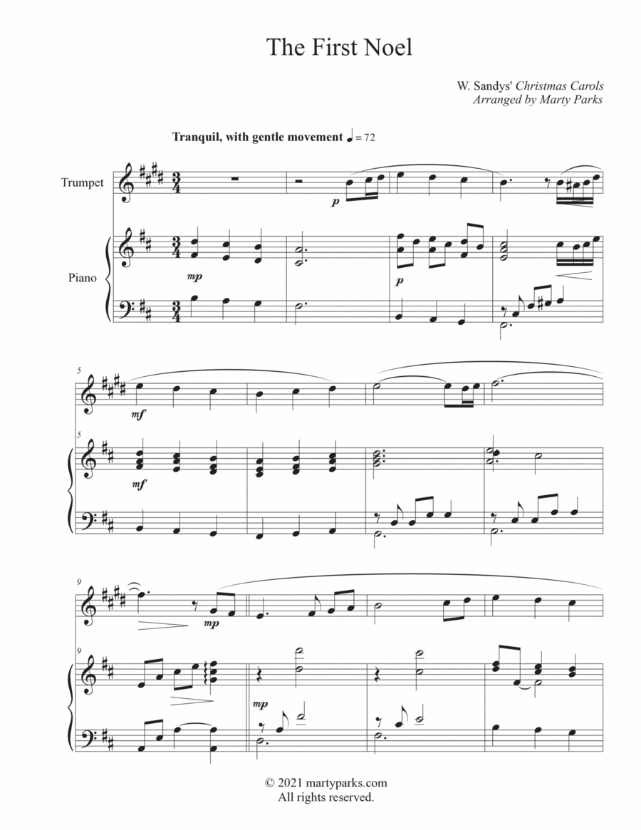The First Noel (Trumpet-Piano) Trumpet Solo scores gallery preview page 1