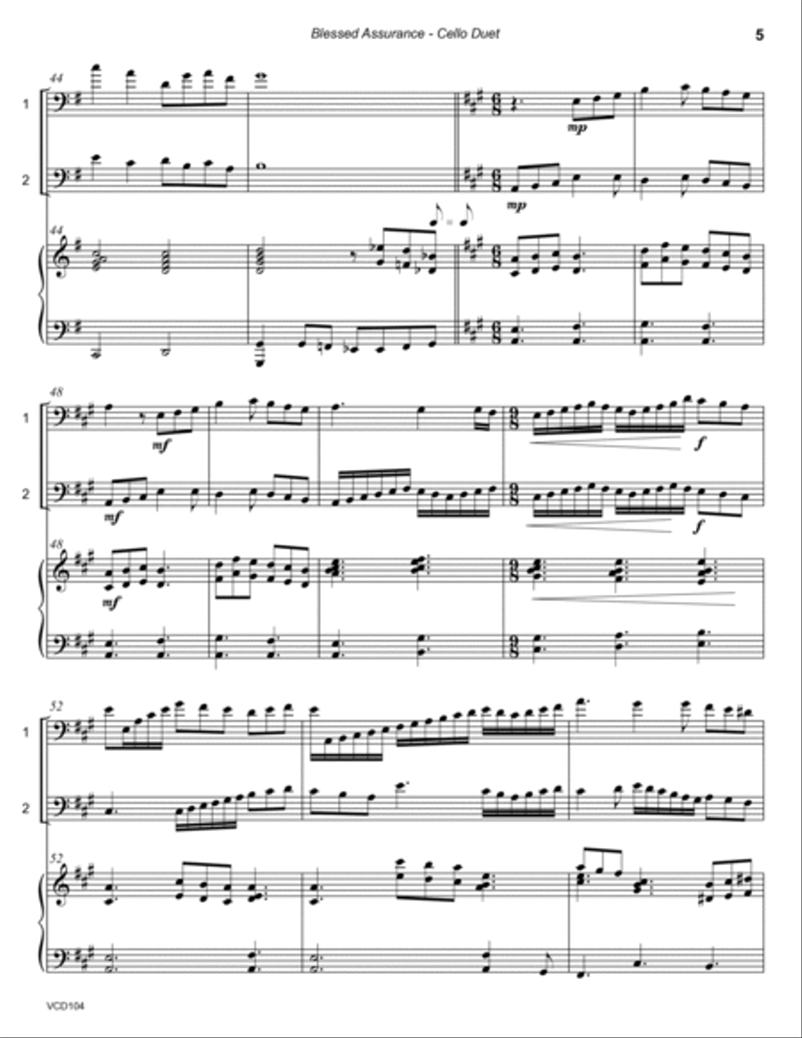 BLESSED ASSURANCE - CELLO DUET with optional Piano Accompaniment String Duet scores gallery preview page 5