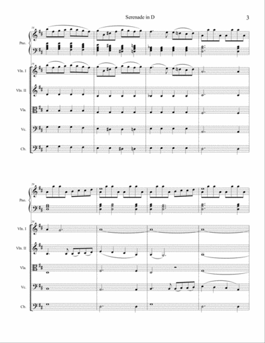 Serenade in D (for piano and string orchestra) String Orchestra scores gallery preview page 3