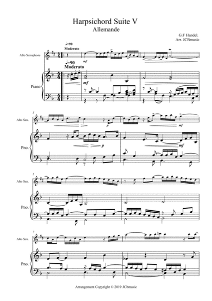 Allemande from 5th Harpsichord suite Arrangement for Alto Saxohone and piano image number null