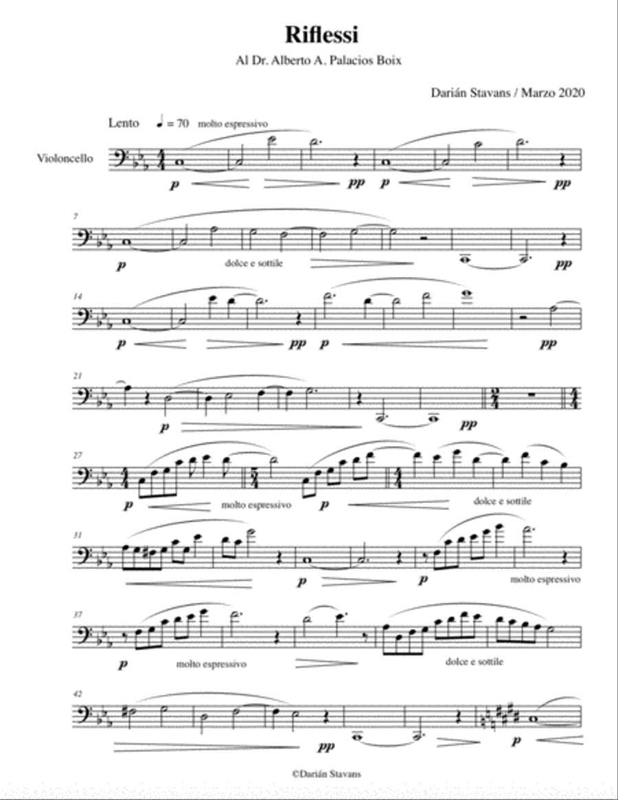 Book cover for Riflessi for Cello Solo