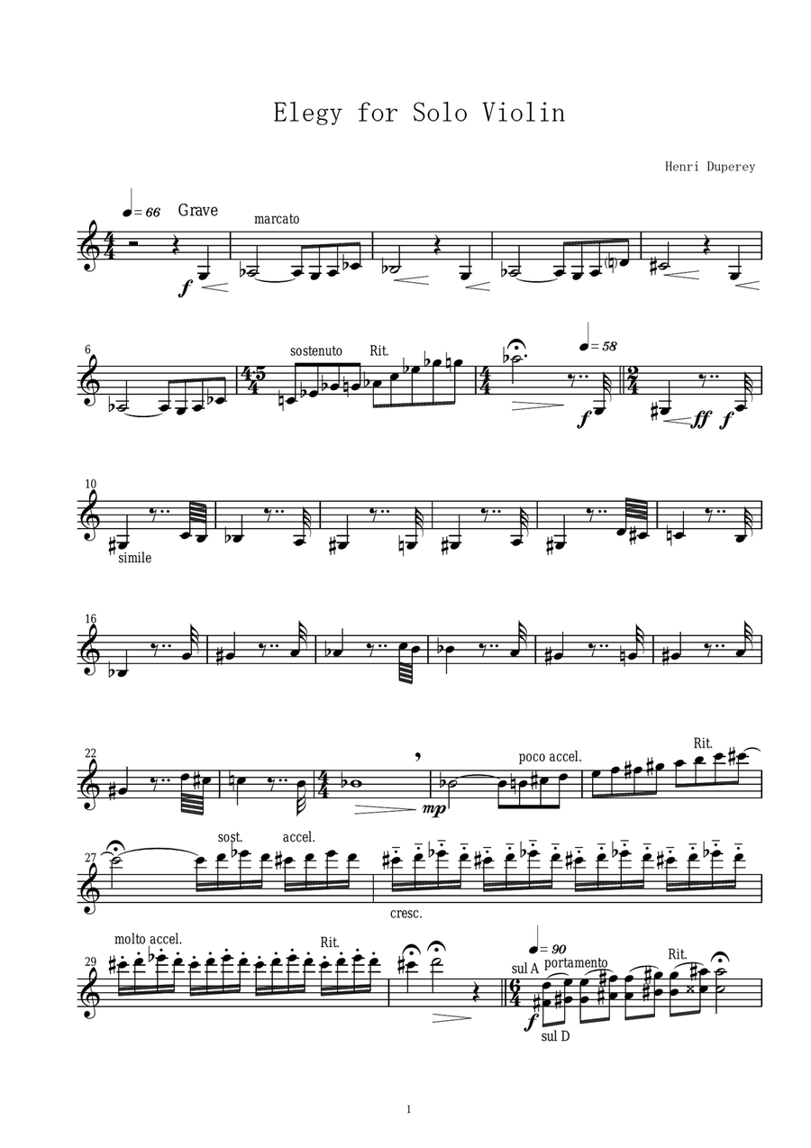 Elegy for Solo Violin - without accompaniment like Esaye or Ravel but not difficult Violin Solo scores gallery preview page 1