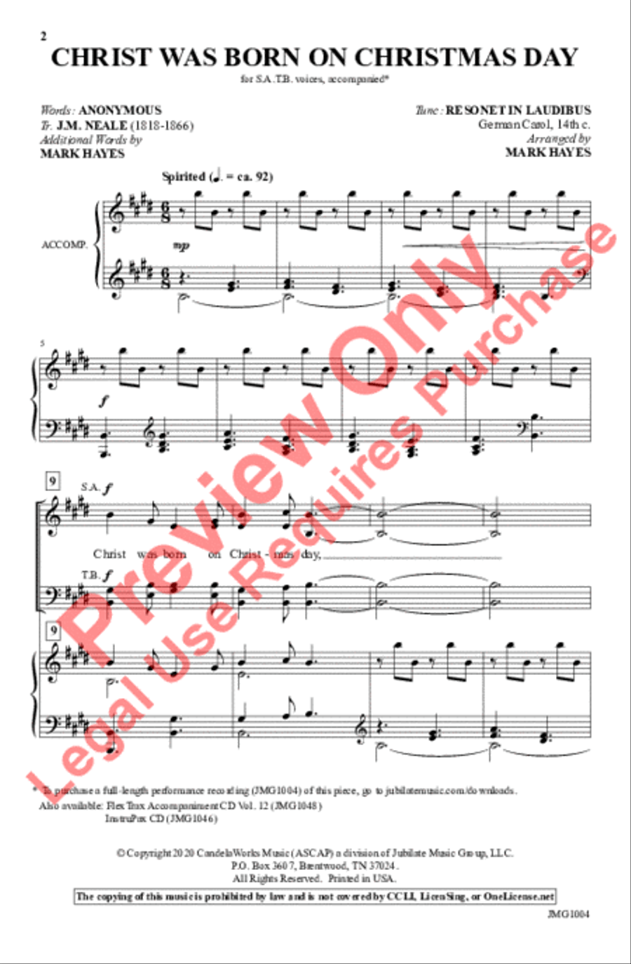 Christ Was Born on Christmas Day 4-Part scores gallery preview page 2