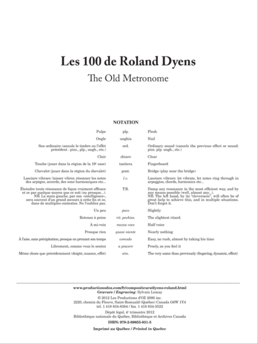 Book cover for Les 100 de Roland Dyens - The Old Metronome