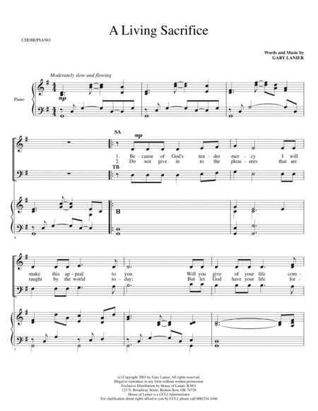 A LIVING SACRIFICE, SATB Choir (Score & Parts) image number null