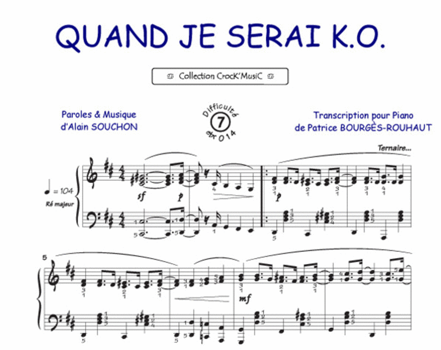 Quand je serai K.O. (Collection CrocK'MusiC) Piano Solo scores gallery preview page 1