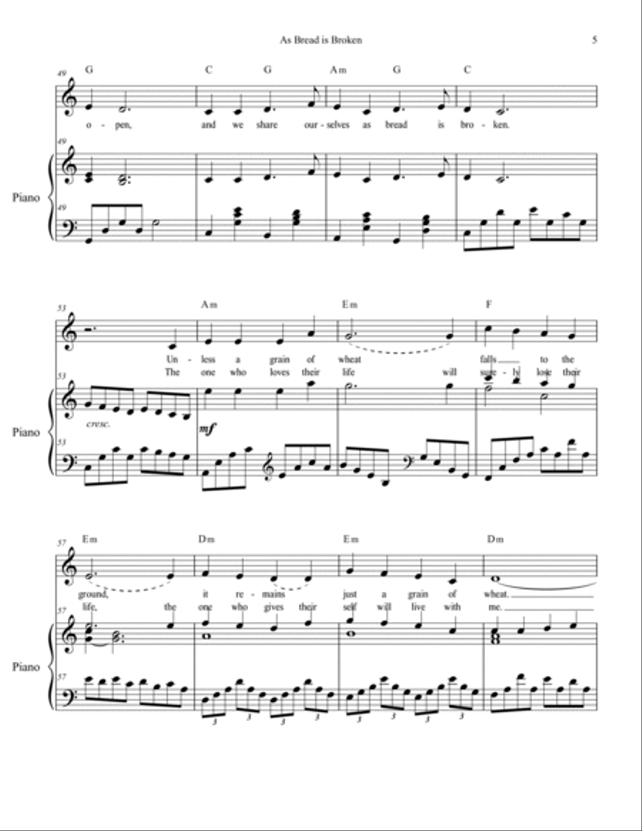 As Bread is Broken Piano, Vocal, Guitar scores gallery preview page 5