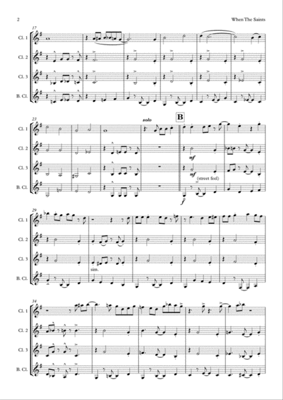 When The Saints Go Marching In (Clarinet quartet) Clarinet Quartet scores gallery preview page 2