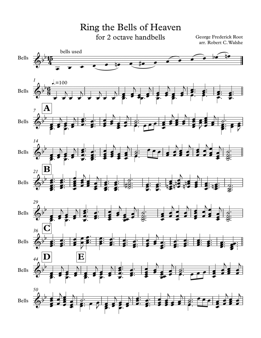 Ring the Bells of Heaven for 2 Octave Handbells - Score Only