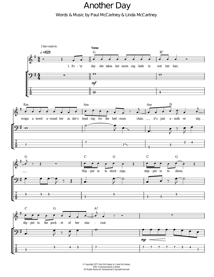 Another Day Another Day Bass Guitar Tablature scores gallery preview page 1