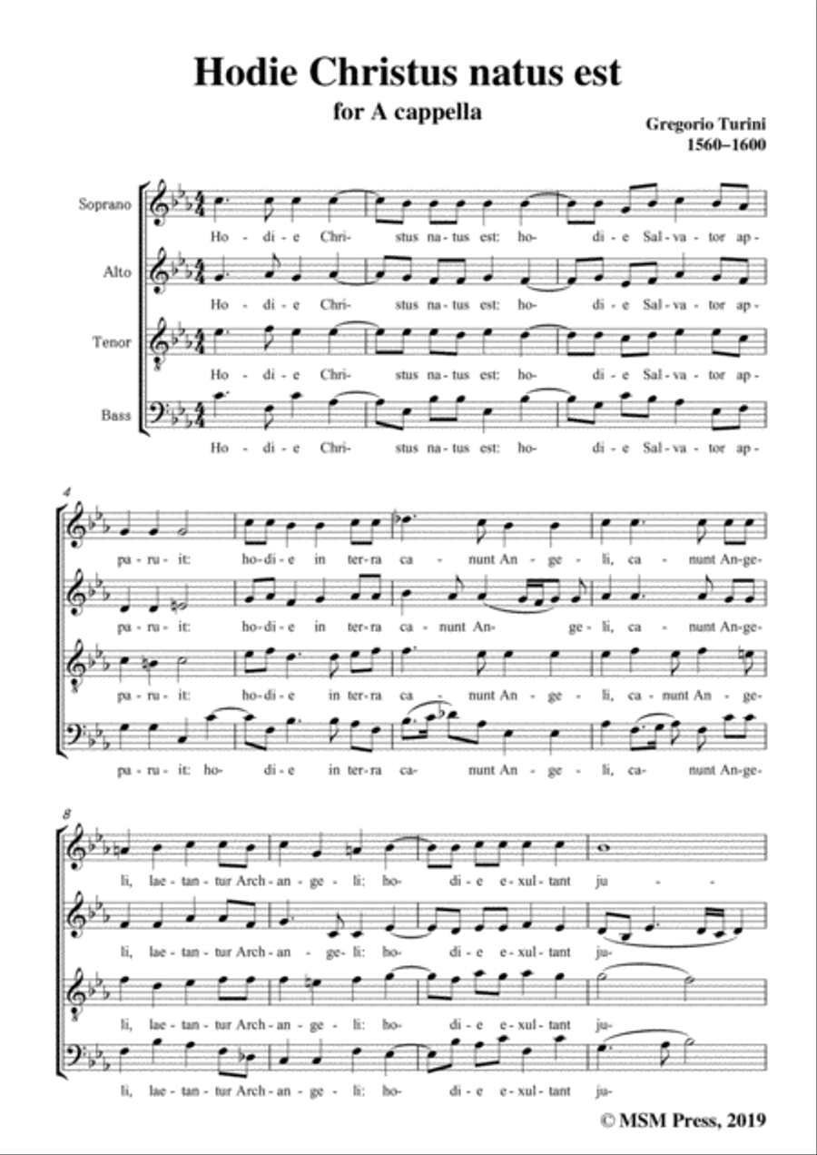 Turini-Hodie Christus natus est,in E flat Major,for A cappella 4-Part scores gallery preview page 3