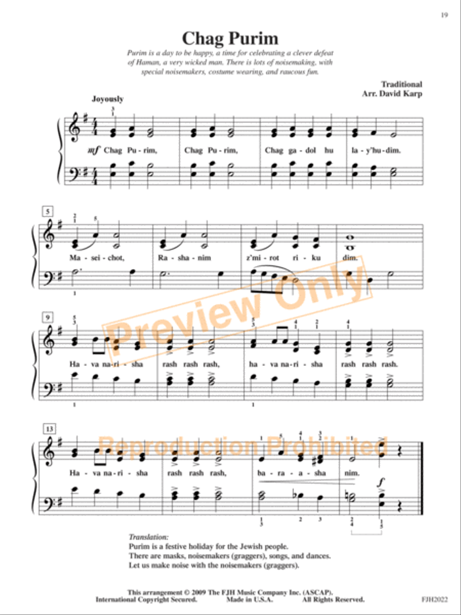 Jewish Festival and Folk Songs, Book Three Piano Method scores gallery preview page 4
