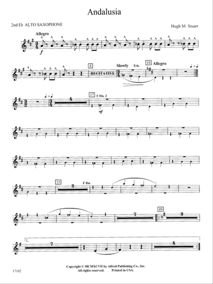 Andalusia: 2nd E-flat Alto Saxophone Concert Band scores gallery preview page 1