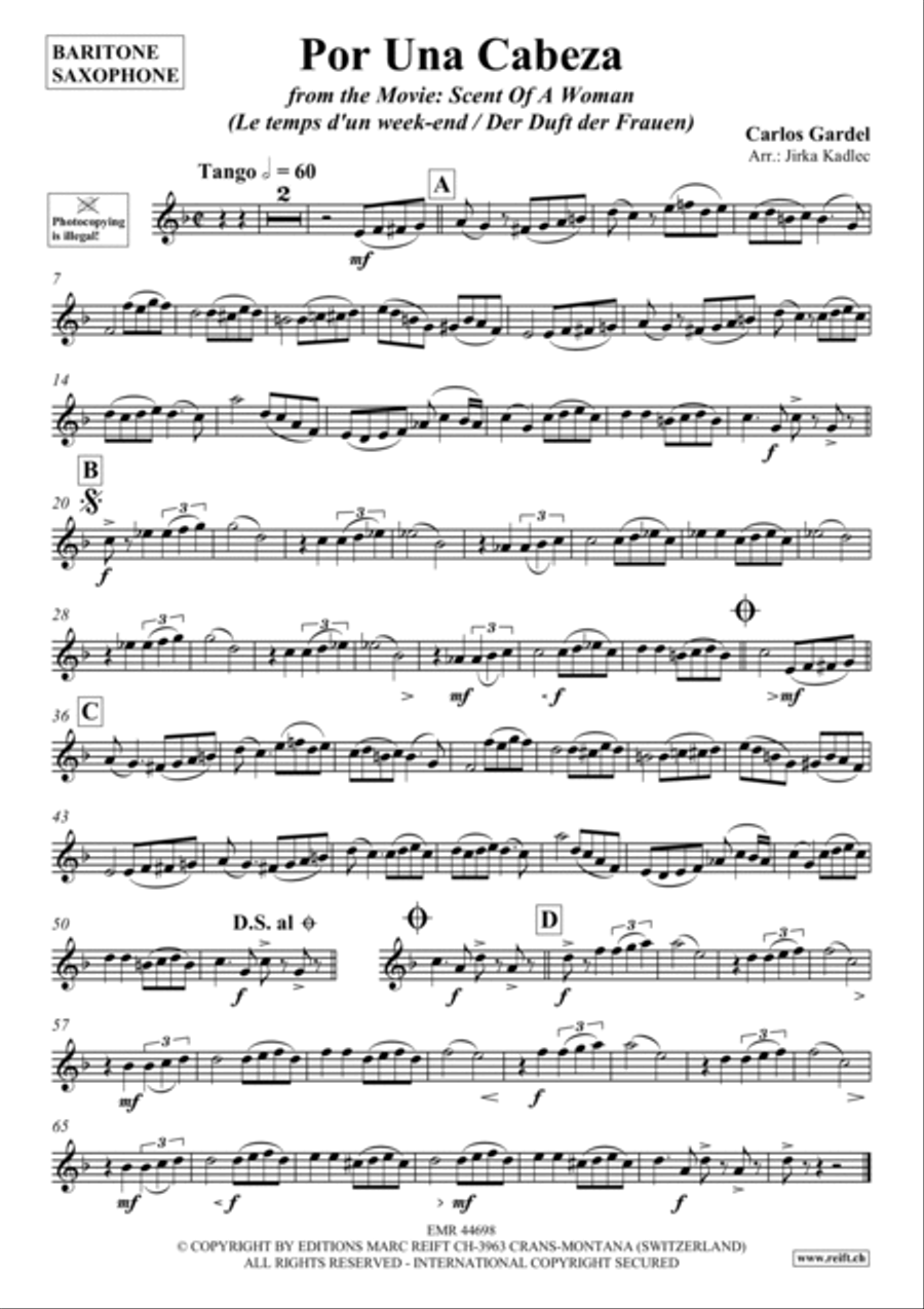 Por Una Cabeza Baritone Saxophone scores gallery preview page 2