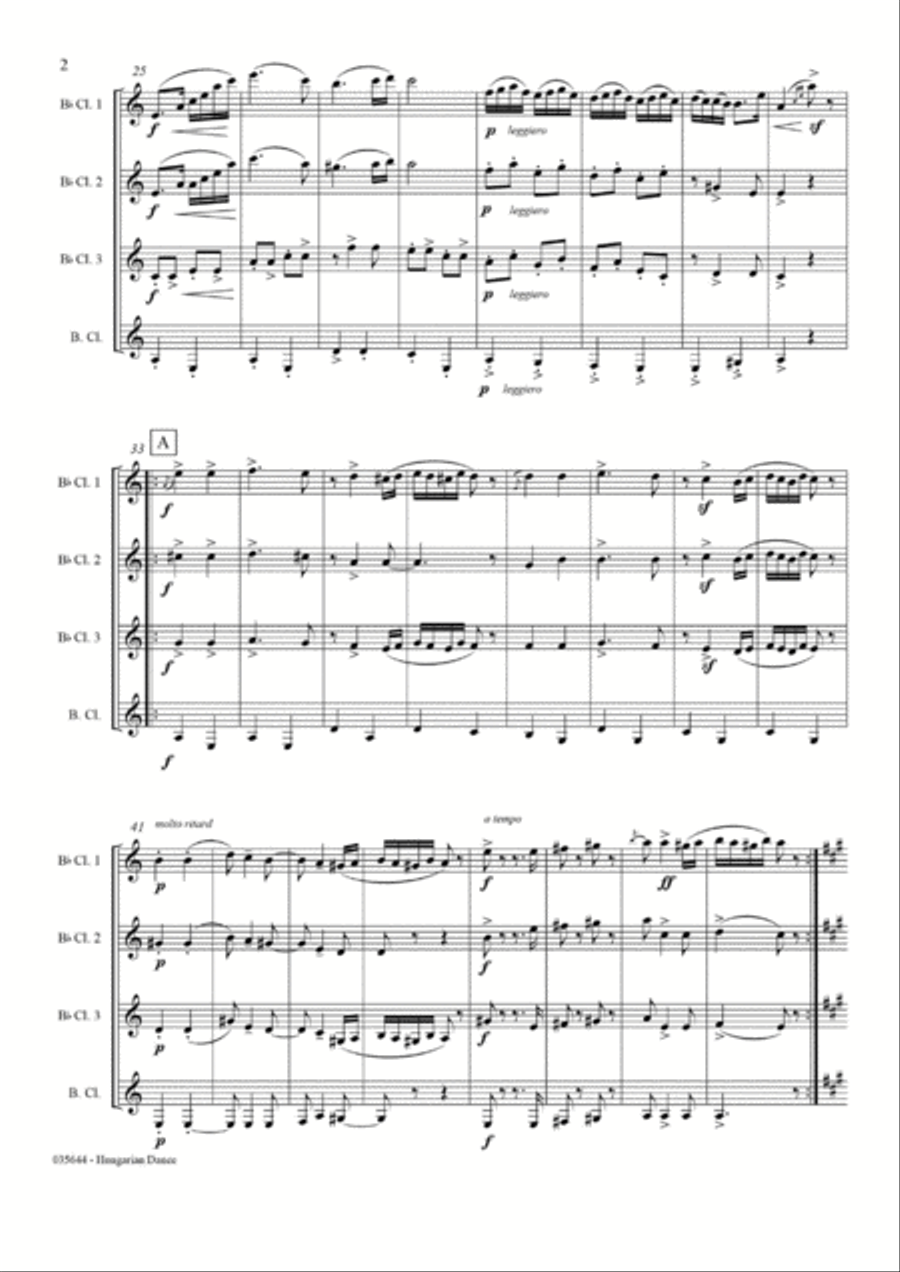 HUNGARIAN DANCE NO 5 - CLARINET QUARTET Clarinet Quartet scores gallery preview page 3