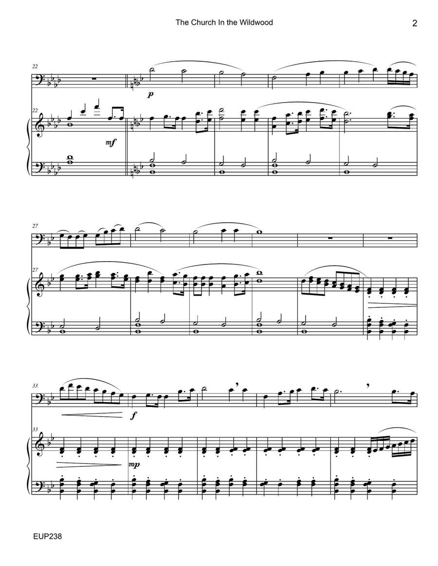 THE CHURCH IN THE WILDWOOD - EUPHONIUM (Trombone) SOLO with Piano Accompaniment Brass Duet scores gallery preview page 2